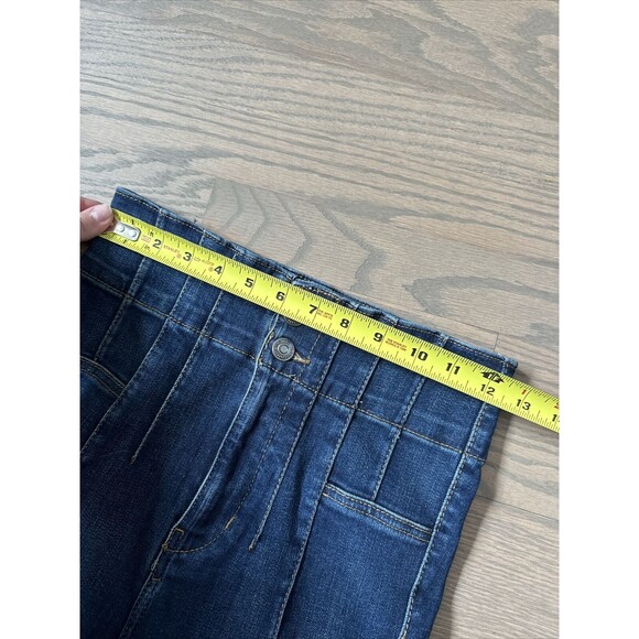 We The Free Size 26 High Rise Flare Leg Dark Blue Denim Jeans Two Button Zipper - Picture 6 of 10